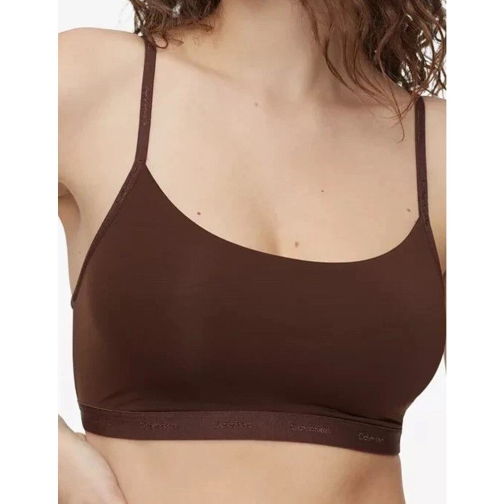 Calvin Klein Unlined Bralette Chocolate Brown XS Wireless Minimal Lounge Bra